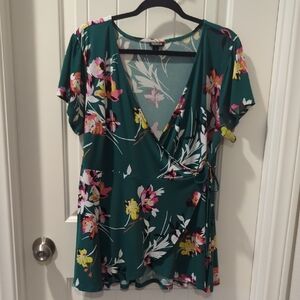 Torrid Teal Floral V-Neck Blouse